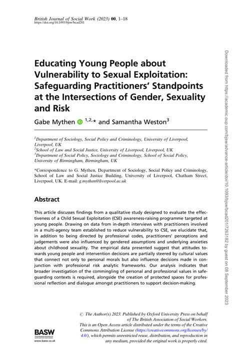 Pdf Educating Young People About Vulnerability To Sexual Exploitation Safeguarding