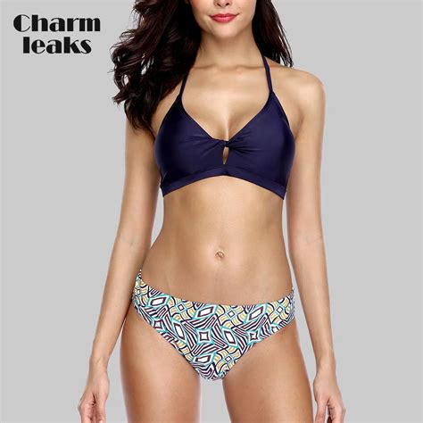 Charmleaks Women Low Waist Bikini Set Swimwear Wave Printed Cross From