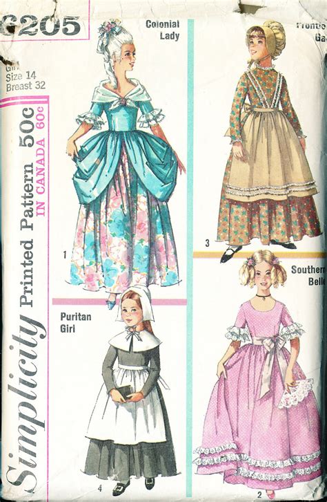 Vintage Simplicity Pattern 6205 Girls Colonial Costume