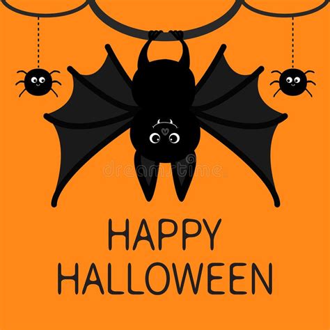 Cute Bat Hanging Spider Happy Halloween Card Stock Illustrations 276