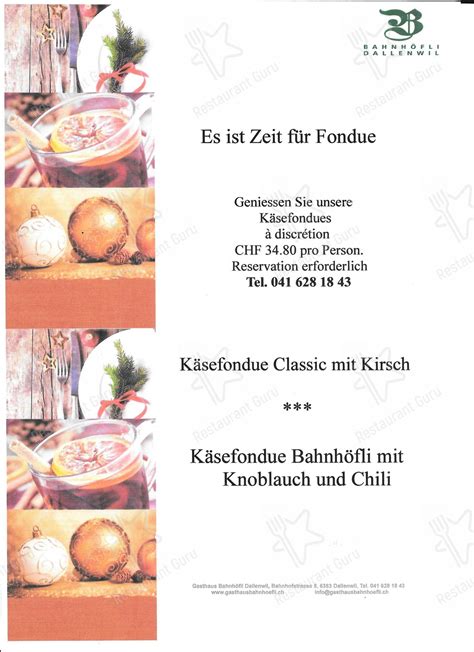 Menu Da Gasthaus Bahnh Fli Dallenwil Andriane Zemp Ronny Kr Ger Dallenwil