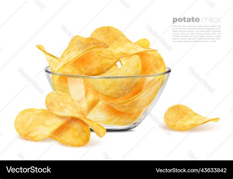 Crispy Wavy Potato Chips In Glass Bowl Background Vector Image