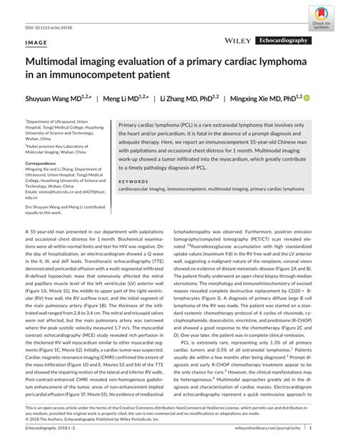 PDF Multimodal Imaging Evaluation Of A Primary Cardiac Lymphoma In An