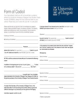 Fillable Online Gla Ac Form Of Codicil University Of Glasgow Gla Ac