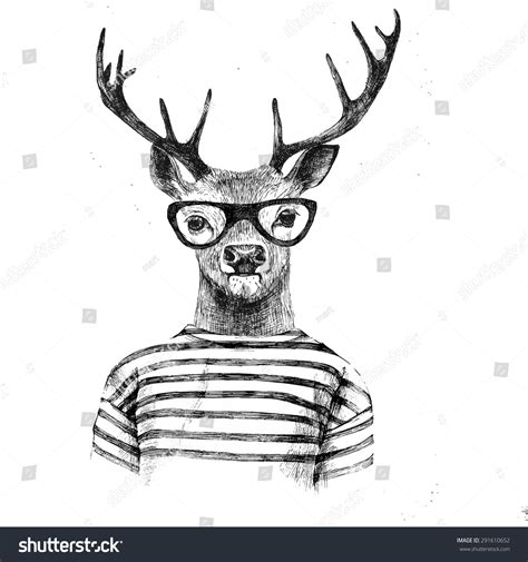 Hand Drawn Dressed Up Deer In Hipster Style Royalty Free Stock Vector