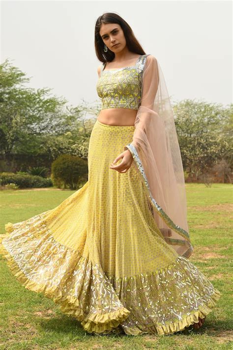 Buy Surbhi Gupta Yellow Embroidered Lehenga Set Online Aza Fashions