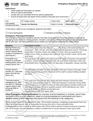 Fillable Online Emergency Response Plan Sg Girl Guides Of Canada