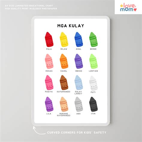 Minimalist Tagalog Colors Mga Kulay Educational Wall Chart Laminated A4 Size - Durable, Reusable ...