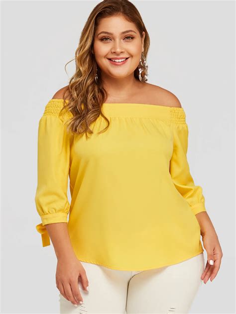 Plus Size Yellow Elastic Strap Off The Shoulder Top Us1399 En 2020