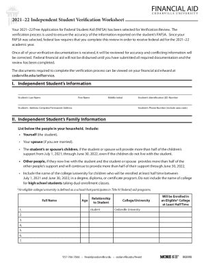 Fillable Online V5 Independent 2021 22 Verification Worksheet Fax Email