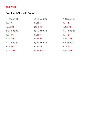 Ks34 Hcf And Lcm Using Venn Diagram Worksheet Teaching Resources