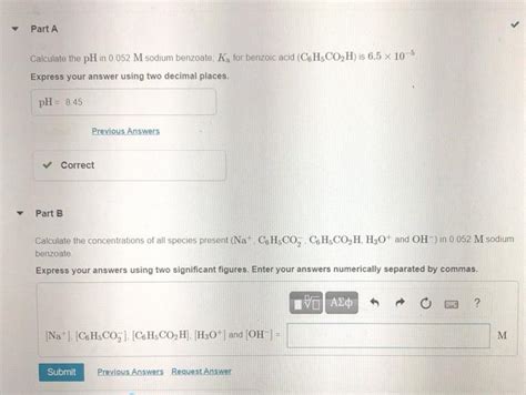 Solved Part A Calculate The Ph In 0 052 M Sodium Benzoate