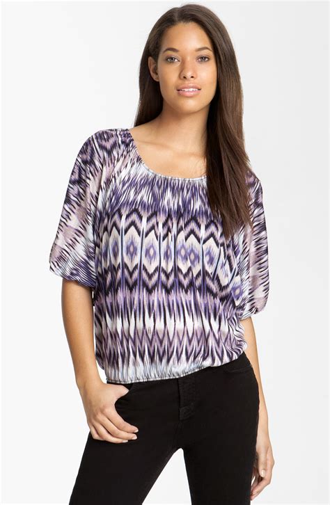 Bobeau Print Peasant Top In Purple Lyst