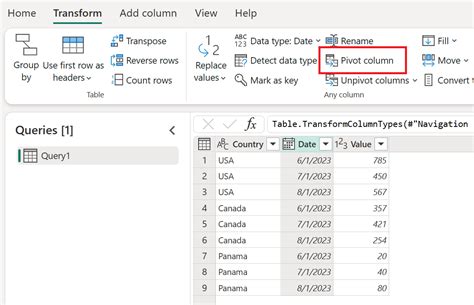 คาอธบายคณลกษณะของคอลมน Pivot Power Query Microsoft Learn