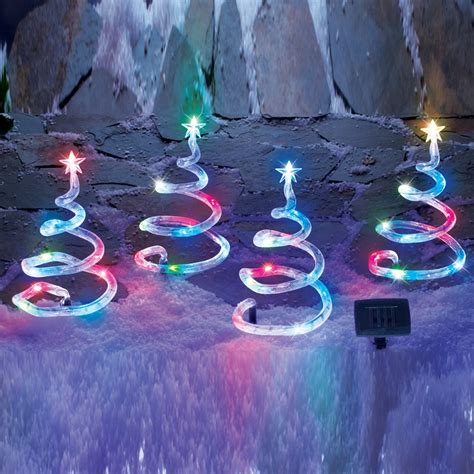 Solar Christmas Trees With Multi Color Lights Set Of 4