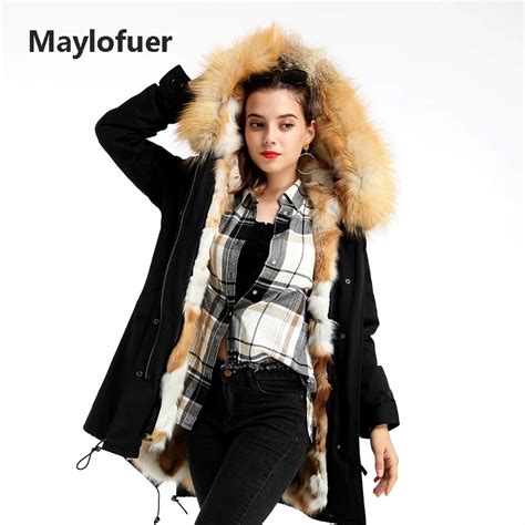 Maylofuer Red Fox Fur Parka Forro Destacável Jaqueta Casaco Casacos De