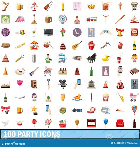 100 Iconos Fijados Estilo Del Partido De La Historieta Ilustración del