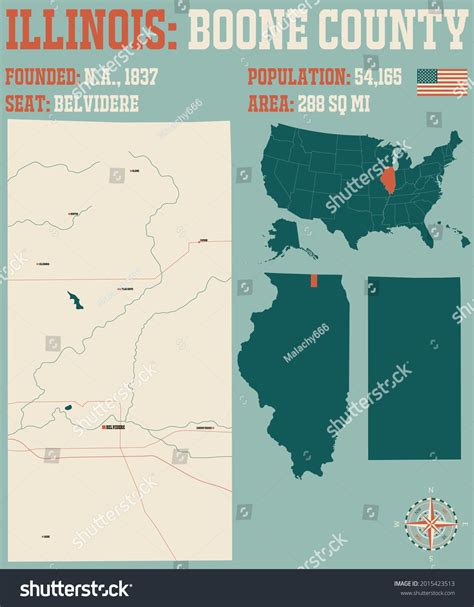 Large And Detailed Map Of Boone County In Royalty Free Stock Vector