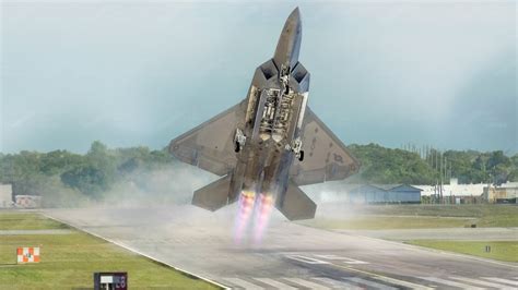 200 Million US F 22 Raptor Takes Off Vertically With Full Afterburner