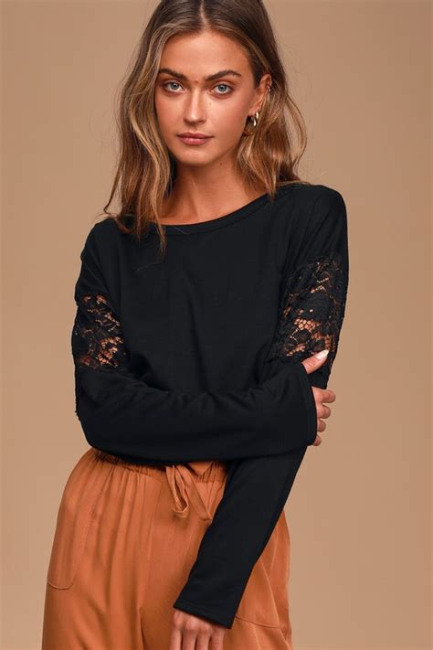 Cute Black Lace Top Long Sleeve Top Black Long Sleeve Shirt Lulus