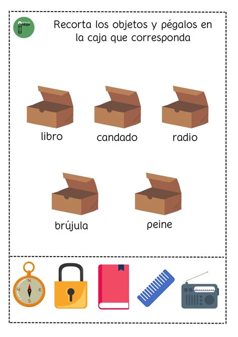 Ejercicio manipulativo de asociación palabra imagen Cada objeto a su