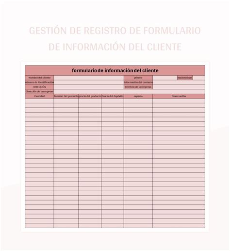 Plantilla de Excel Gestión De Registro De Formulario De Información Del