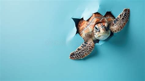 Cute Loggerhead Turtle Peeking Through A Hole Stock Illustration