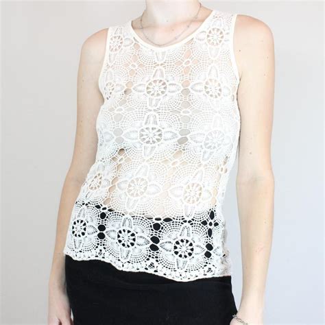 Ivory White Cream Fairycore Lace Crochet Tank Top Gem