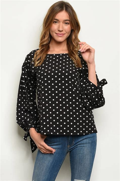 Black Or Off White Polka Dot Blouse In 2020 Tops Polka Dot Blouse Polka Dot Top