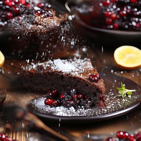 Premium Ai Image Tempting Chocolate Cake With Cranberries And