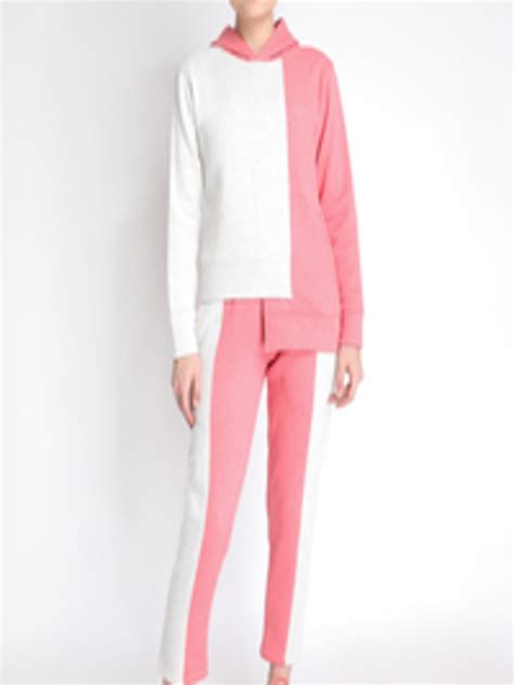 Buy Chkokko Women Off White And Pink Colourblocked Tracksuit Tracksuits