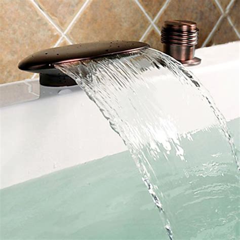 Flat Widespread Led Tub Faucet Chrome Waterfall Bathtub Tap