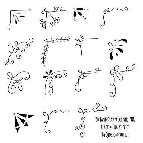 30 Hand Drawn Corner Clipart Chalk And Black Scrapbook Etsy Clipart