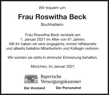 Traueranzeigen Von Roswitha Beck Sz Gedenken De