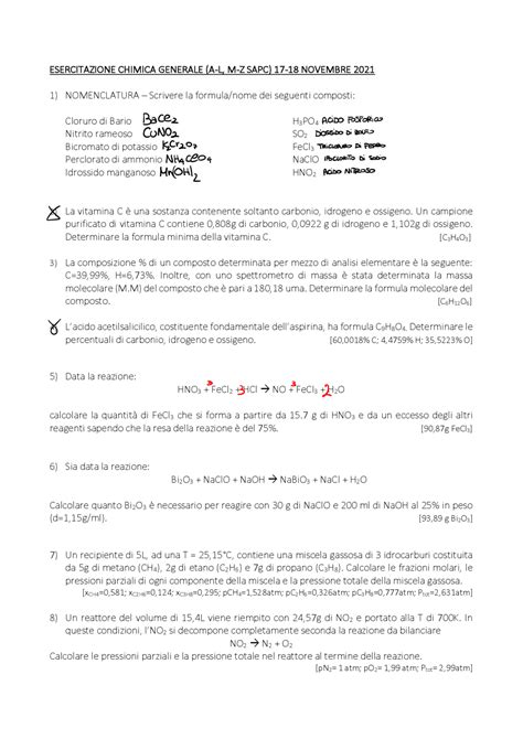 Esercizi Chimica Inorganica Esercizi Di Chimica Inorganica Docsity