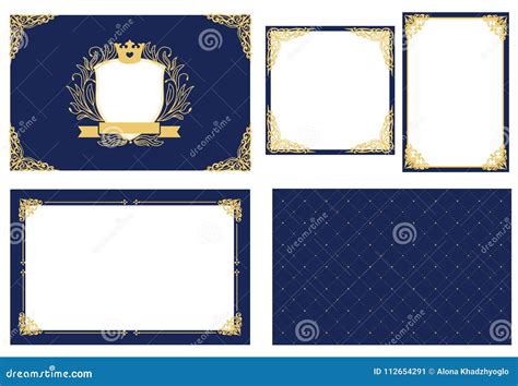 Conjunto Del Marco Azules Marinos Oscuros Con Oro Esquina Decorativa