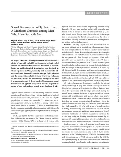 Pdf Sexual Transmission Of Typhoid Fever A Multistate Outbreak Among