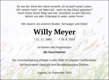 Traueranzeigen Von Willy Meyer Trauer Nordkurier