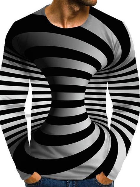 Mens T Shirt 3d Print Graphic Optical Illusion Plus Size Print Long Sleeve Daily Tops