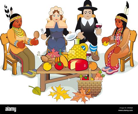 Illustration Thanksgiving Day Pilgrims And Native American Couple