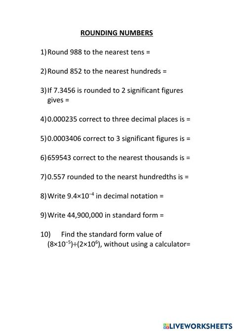 Rounding Numbers Interactive Worksheet For 2nd Year Live Worksheets