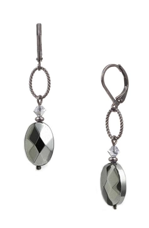 Hematite Crystal Drop Earrings Grey Classic Dangle Earrings