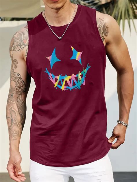 Plus Size Mens Tank Top Colorful Smile Face Graphic Print Temu Canada