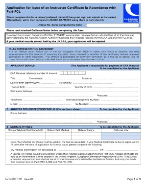 Fillable Online Caa Co Application For Issue Of An Instructor