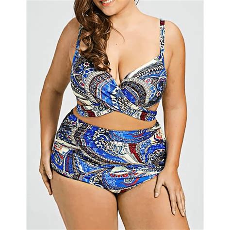 2018 Sexy Women Plus Size Swimwear Push Up Padded Print Bikini Set