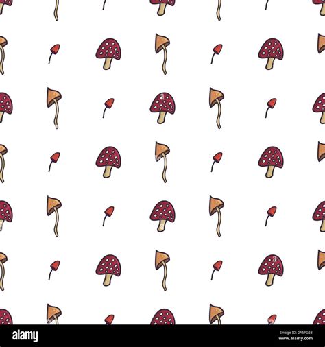 Beautiful Doodle Mushroom Poison Seamless Pattern Botanical Drawing