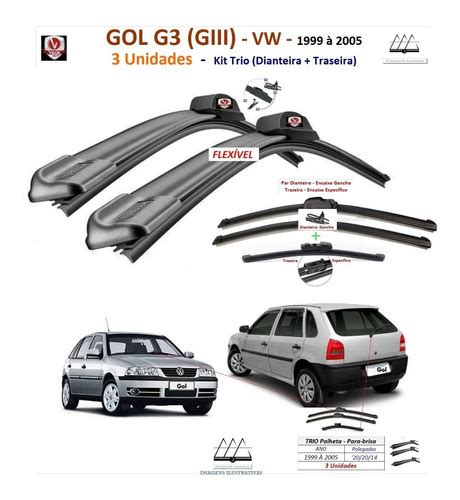 Kit 3 Palhetas Limpador Parabrisa Vw Gol G3 G4 01 2001 A 09 2009