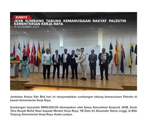 JKSB Sumbang Tabung Kemanusiaan Rakyat Palestin Kementerian Kerja Raya