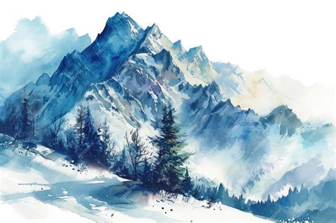 Premium Photo | Watercolor winter mountain with pine forest illustration background