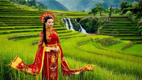 Premium Photo Asian Woman Wearing Vietnam Culture Traditional At Rice